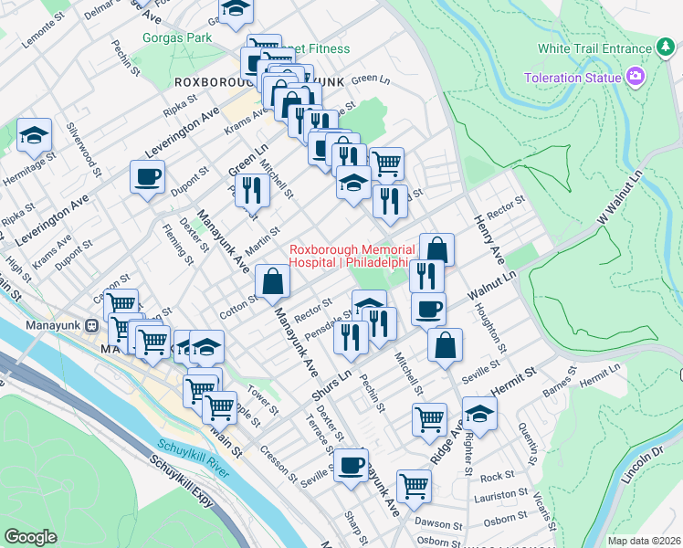 map of restaurants, bars, coffee shops, grocery stores, and more near in Philadelphia