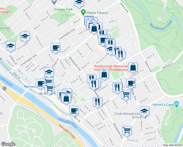 map of restaurants, bars, coffee shops, grocery stores, and more near 4328 Pechin Street in Philadelphia