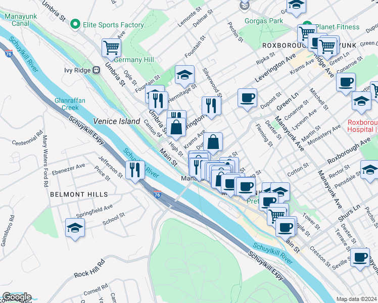 map of restaurants, bars, coffee shops, grocery stores, and more near in Philadelphia
