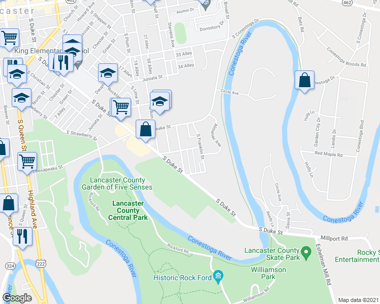 map of restaurants, bars, coffee shops, grocery stores, and more near 706 Stevens Avenue in Lancaster