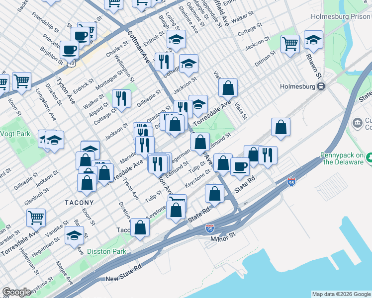 map of restaurants, bars, coffee shops, grocery stores, and more near in Philadelphia