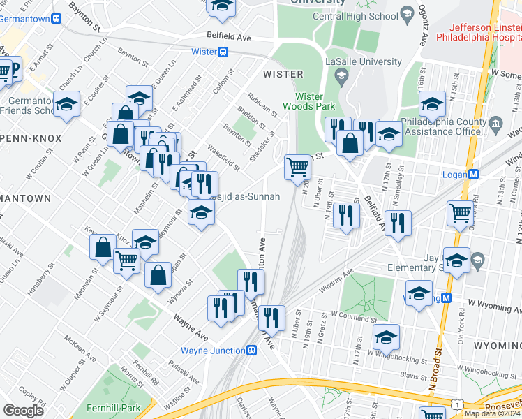 map of restaurants, bars, coffee shops, grocery stores, and more near 4844 Stenton Avenue in Philadelphia