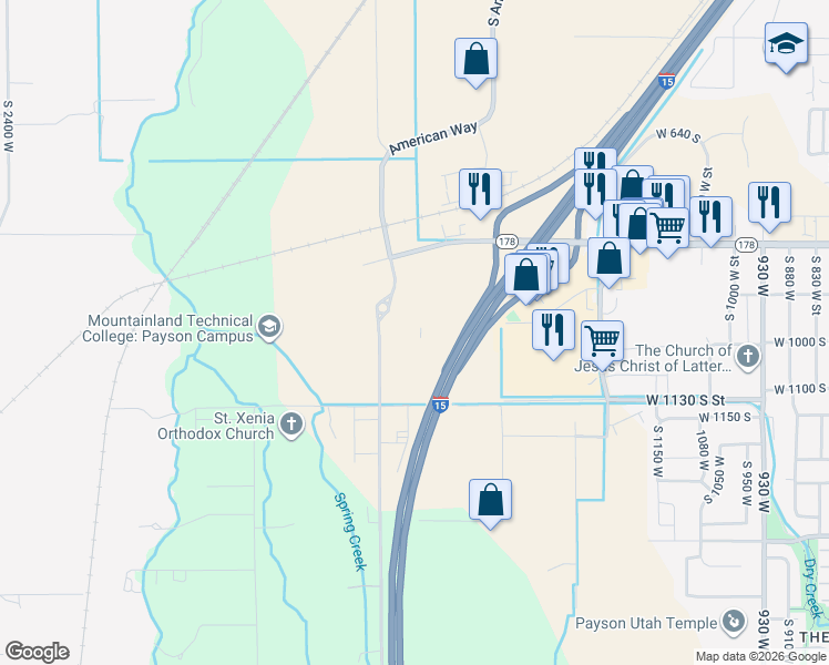 map of restaurants, bars, coffee shops, grocery stores, and more near 1045 South 1700 West in Payson