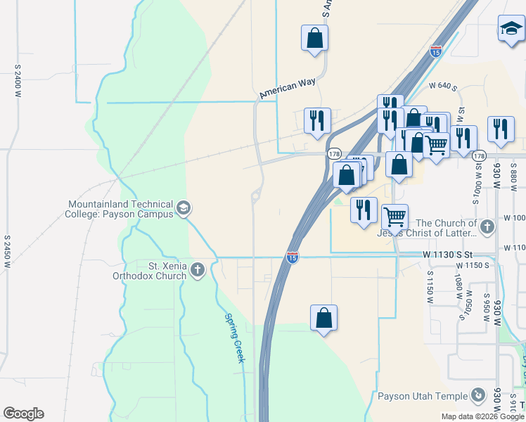 map of restaurants, bars, coffee shops, grocery stores, and more near 1045 South 1700 West in Payson