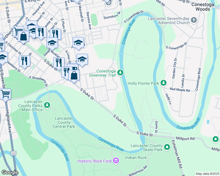 map of restaurants, bars, coffee shops, grocery stores, and more near 770 Almanac Avenue in Lancaster