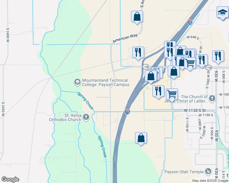 map of restaurants, bars, coffee shops, grocery stores, and more near 1045 South 1700 West in Payson