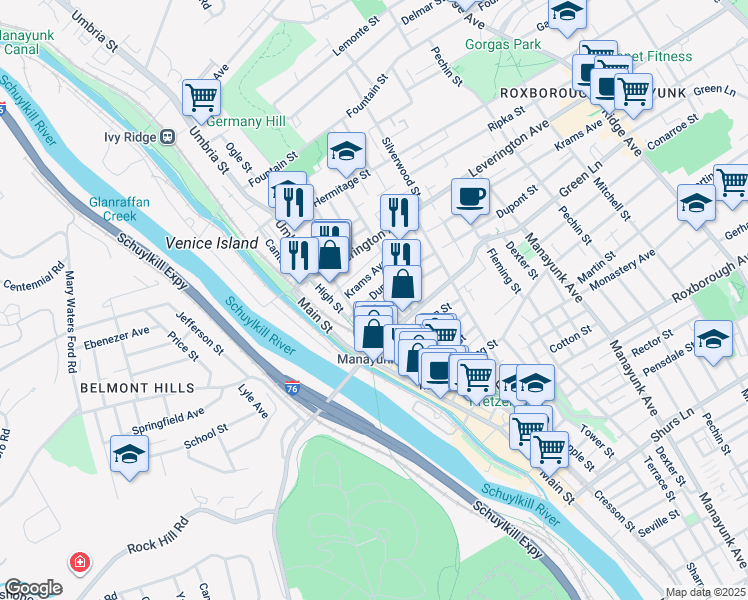 map of restaurants, bars, coffee shops, grocery stores, and more near in Philadelphia