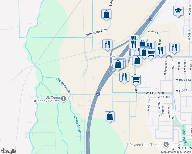 map of restaurants, bars, coffee shops, grocery stores, and more near 1045 South 1700 West in Payson