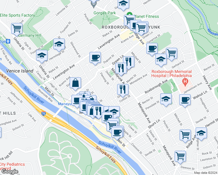 map of restaurants, bars, coffee shops, grocery stores, and more near 283 Gay Street in Philadelphia