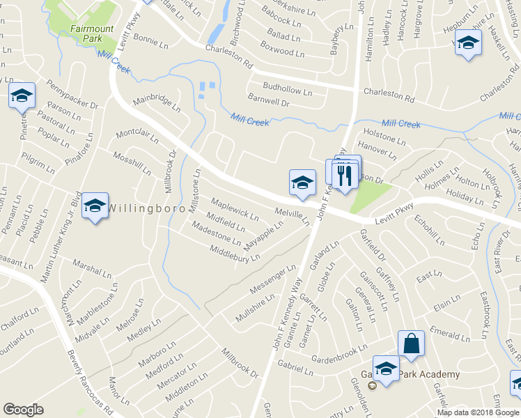 map of restaurants, bars, coffee shops, grocery stores, and more near 60 Melville Lane in Willingboro