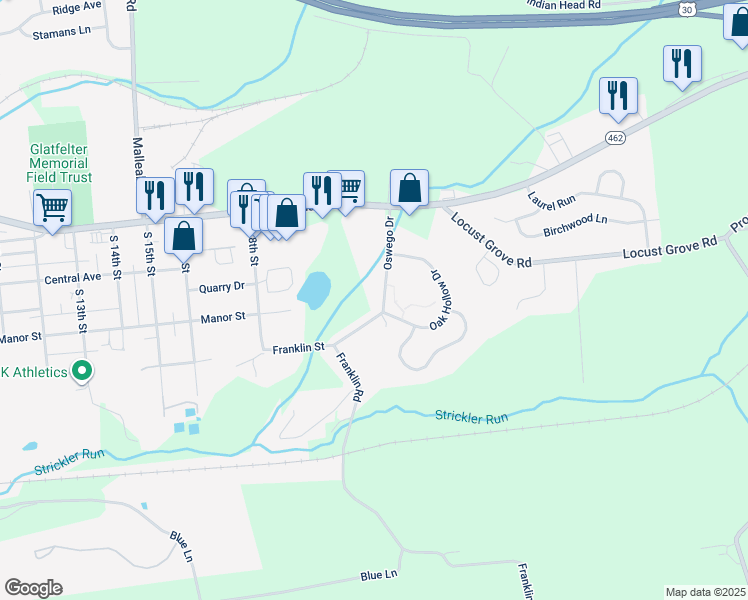 map of restaurants, bars, coffee shops, grocery stores, and more near 2125 Oswego Drive in Columbia