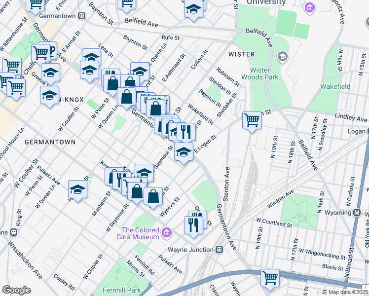 map of restaurants, bars, coffee shops, grocery stores, and more near 4929 Germantown Avenue in Philadelphia