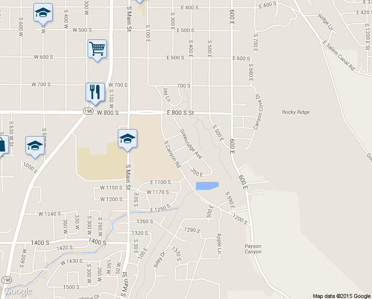map of restaurants, bars, coffee shops, grocery stores, and more near 364 E 950 S in Payson