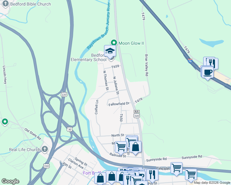 map of restaurants, bars, coffee shops, grocery stores, and more near 100-132 Colfelt Lane in Bedford