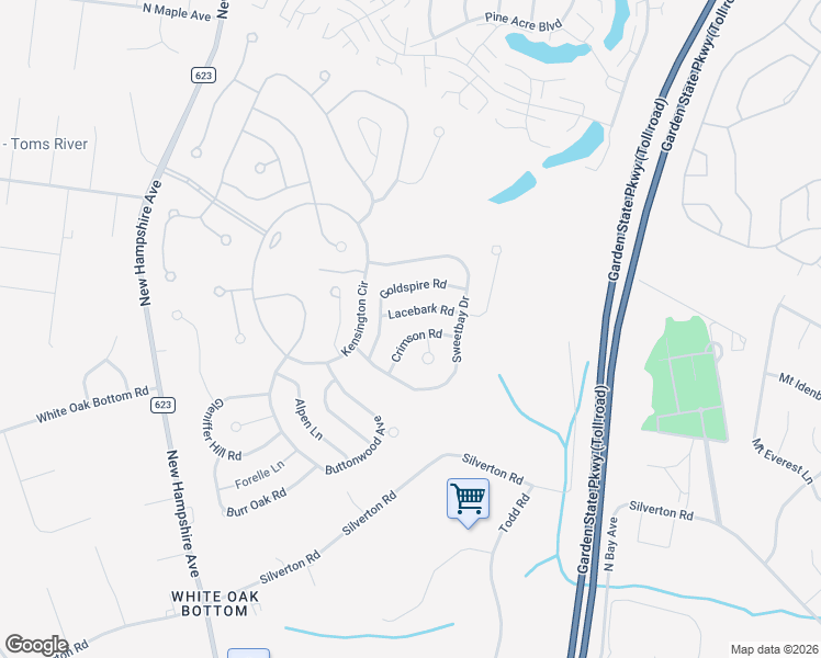 map of restaurants, bars, coffee shops, grocery stores, and more near 1586 Crimson Road in Toms River