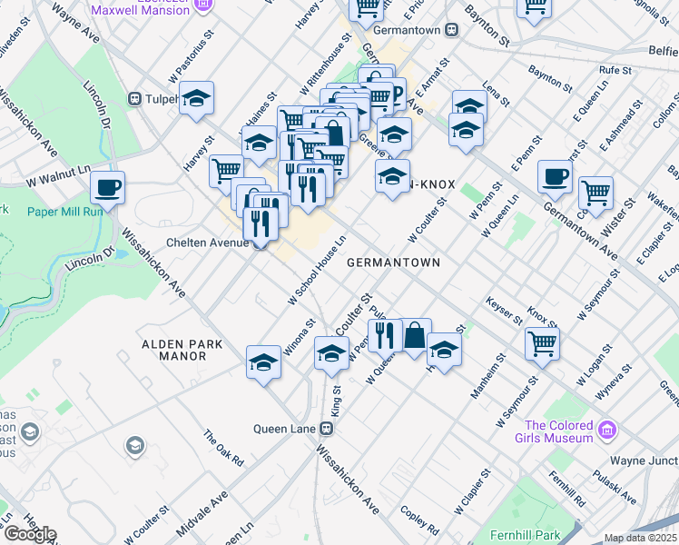 map of restaurants, bars, coffee shops, grocery stores, and more near 239 Winona Street in Philadelphia