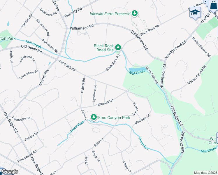 map of restaurants, bars, coffee shops, grocery stores, and more near 515 Glenview Road in Bryn Mawr