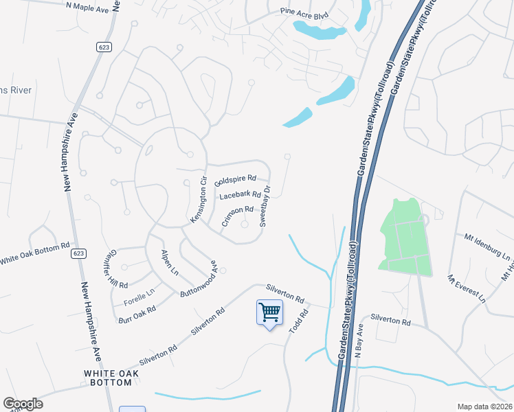 map of restaurants, bars, coffee shops, grocery stores, and more near 1614 Crimson Road in Toms River