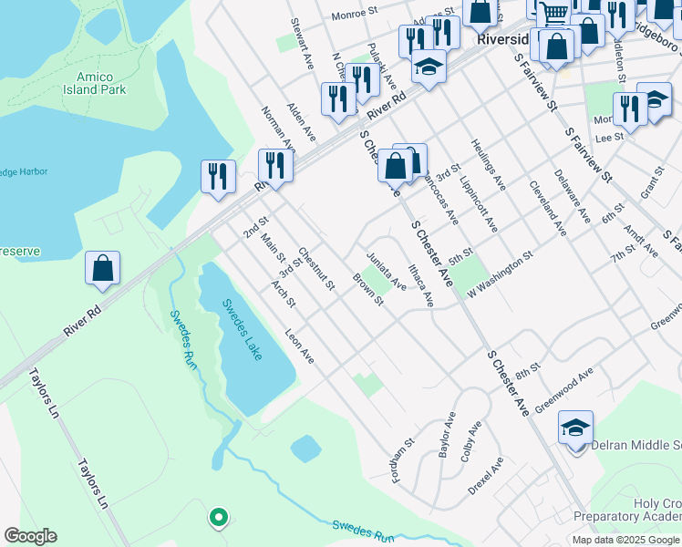 map of restaurants, bars, coffee shops, grocery stores, and more near 312 Brown Street in Delran Township
