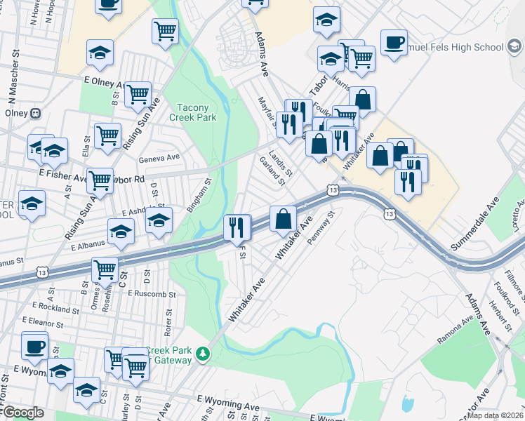 map of restaurants, bars, coffee shops, grocery stores, and more near 4070 Roosevelt Boulevard in Philadelphia