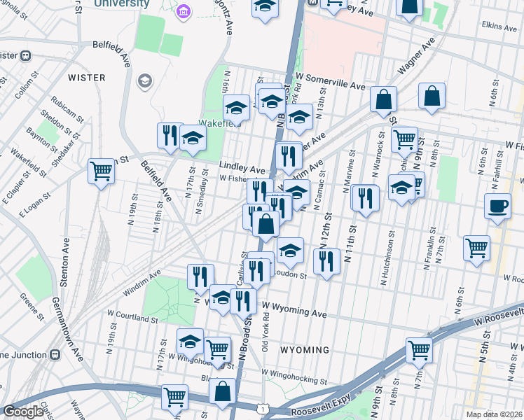 map of restaurants, bars, coffee shops, grocery stores, and more near in Philadelphia