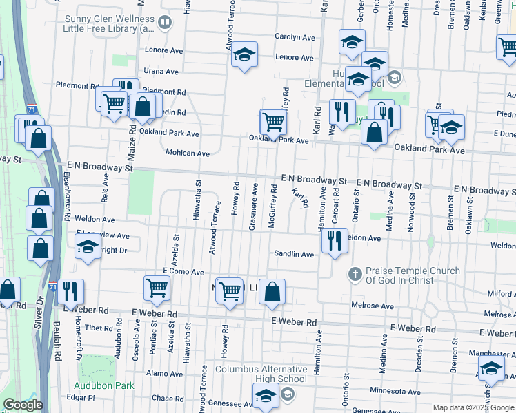 map of restaurants, bars, coffee shops, grocery stores, and more near 3086 Grasmere Avenue in Columbus