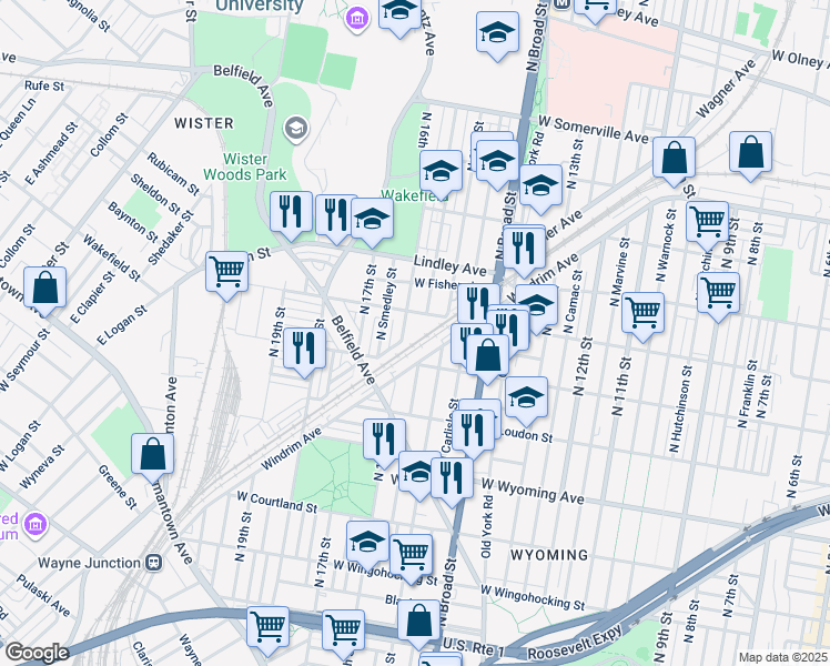 map of restaurants, bars, coffee shops, grocery stores, and more near 1700-4 North 16th Street in Philadelphia