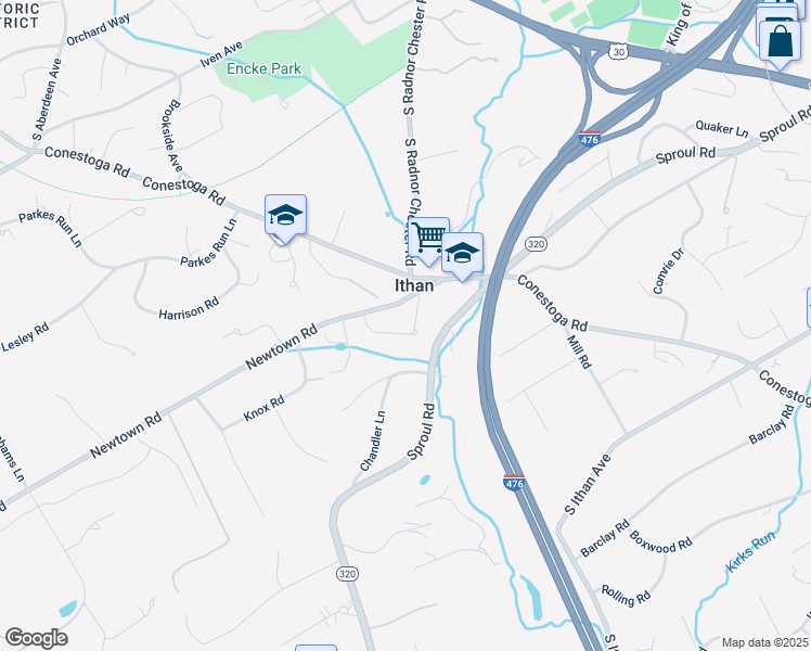 map of restaurants, bars, coffee shops, grocery stores, and more near 112 Dovecote Lane in Villanova