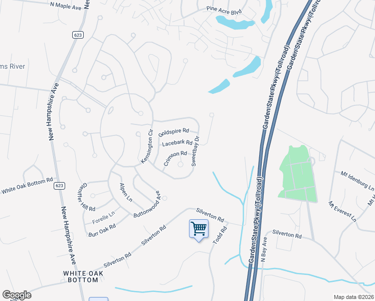 map of restaurants, bars, coffee shops, grocery stores, and more near 1614 Crimson Road in Toms River