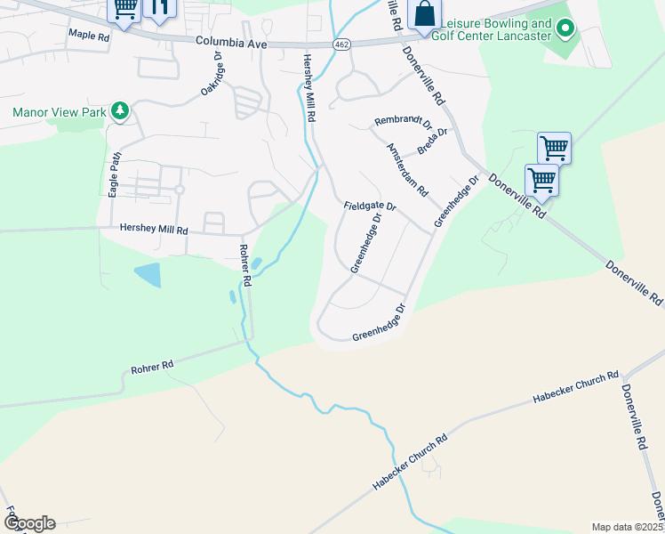 map of restaurants, bars, coffee shops, grocery stores, and more near 129 Farmstead Dr in Lancaster