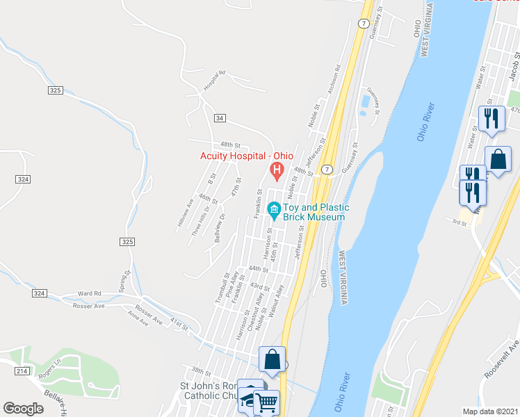 map of restaurants, bars, coffee shops, grocery stores, and more near 4614 Franklin Street in Bellaire