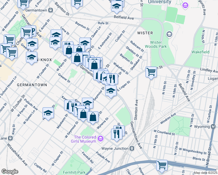 map of restaurants, bars, coffee shops, grocery stores, and more near Germantown Ave & E Clapier St in Philadelphia