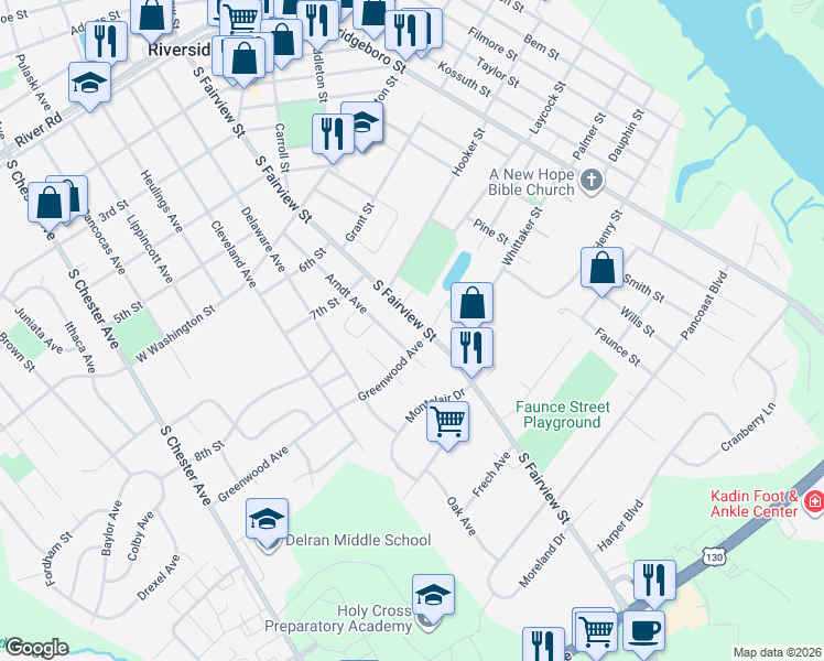 map of restaurants, bars, coffee shops, grocery stores, and more near 914 South Fairview Street in Riverside