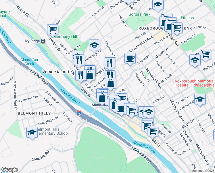 map of restaurants, bars, coffee shops, grocery stores, and more near in Philadelphia