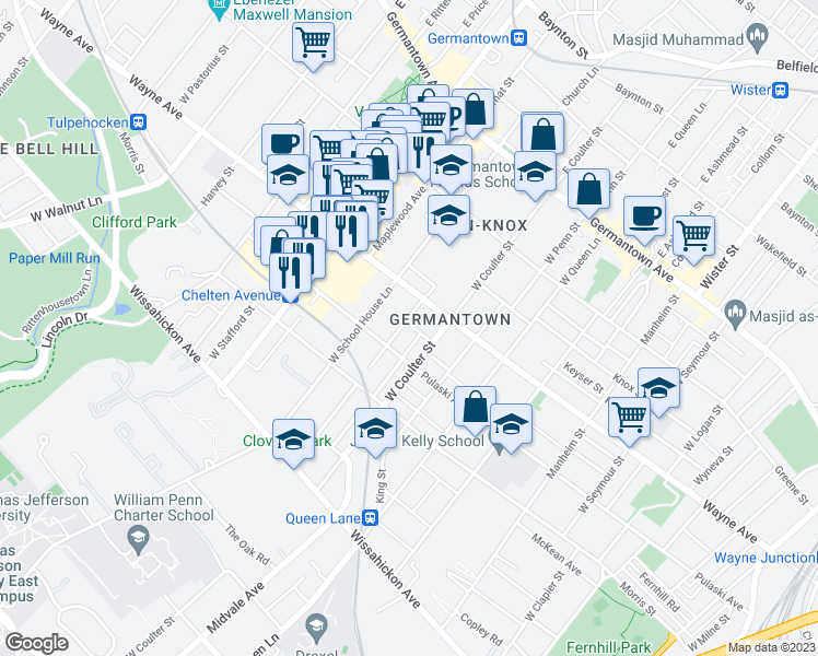map of restaurants, bars, coffee shops, grocery stores, and more near 226 Winona Street in Philadelphia