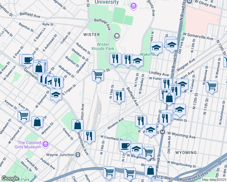 map of restaurants, bars, coffee shops, grocery stores, and more near 1844 Sulis Street in Philadelphia