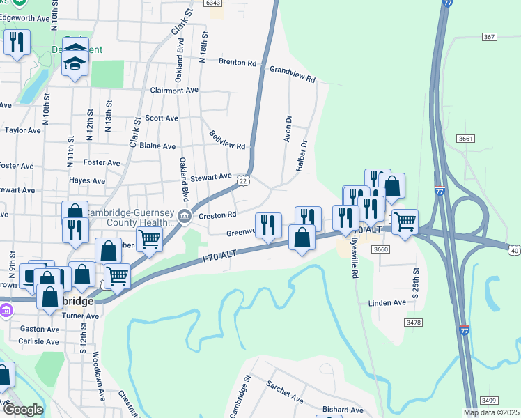 map of restaurants, bars, coffee shops, grocery stores, and more near 1920 Creston Road in Cambridge