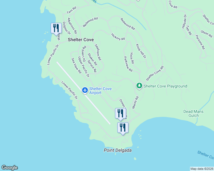 map of restaurants, bars, coffee shops, grocery stores, and more near 16 Fawn Drive in Whitethorn