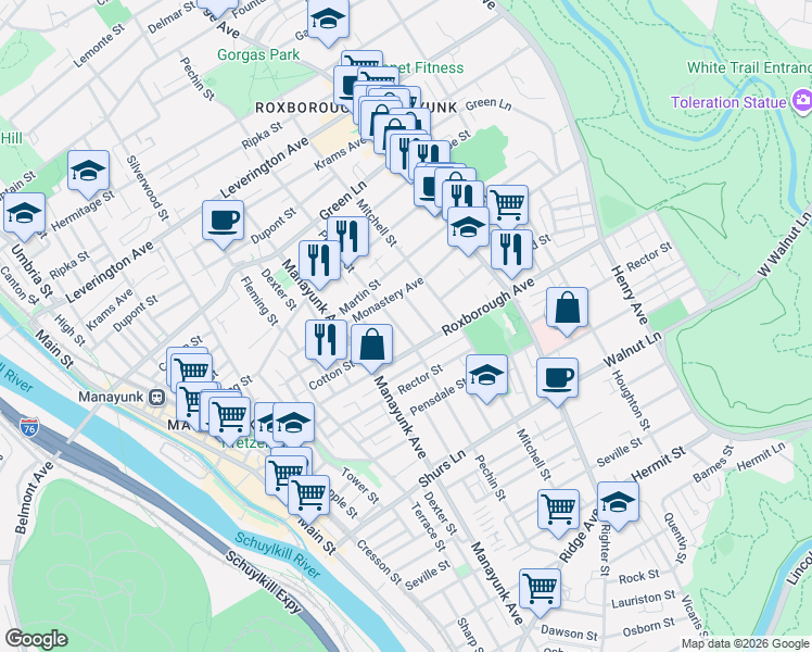 map of restaurants, bars, coffee shops, grocery stores, and more near 4328 Pechin Street in Philadelphia