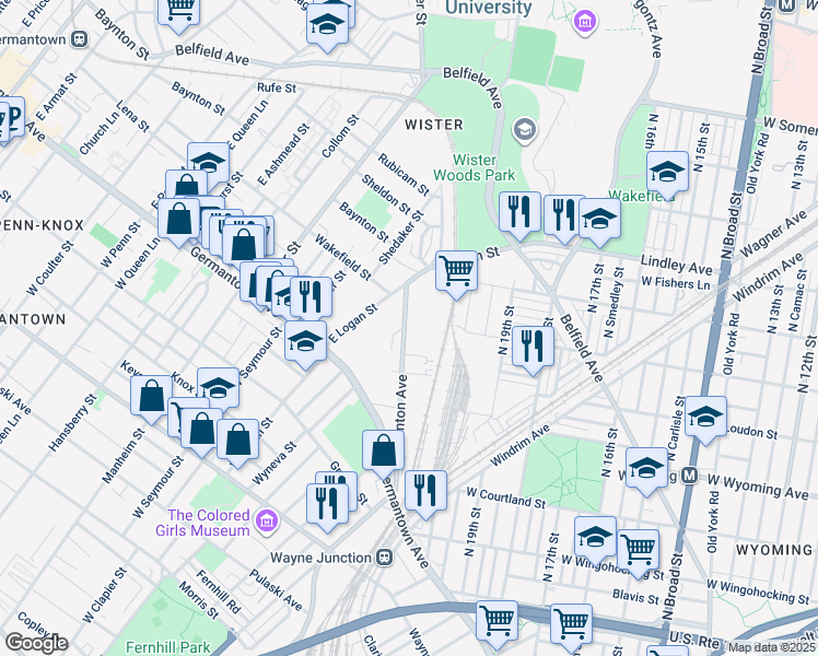 map of restaurants, bars, coffee shops, grocery stores, and more near 4865 Stenton Avenue in Philadelphia
