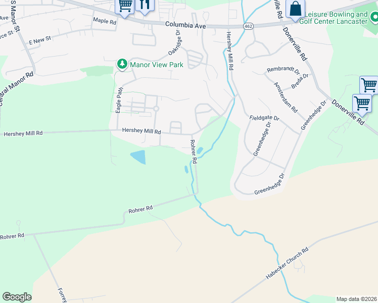 map of restaurants, bars, coffee shops, grocery stores, and more near 332 Rohrer Rd in Mountville