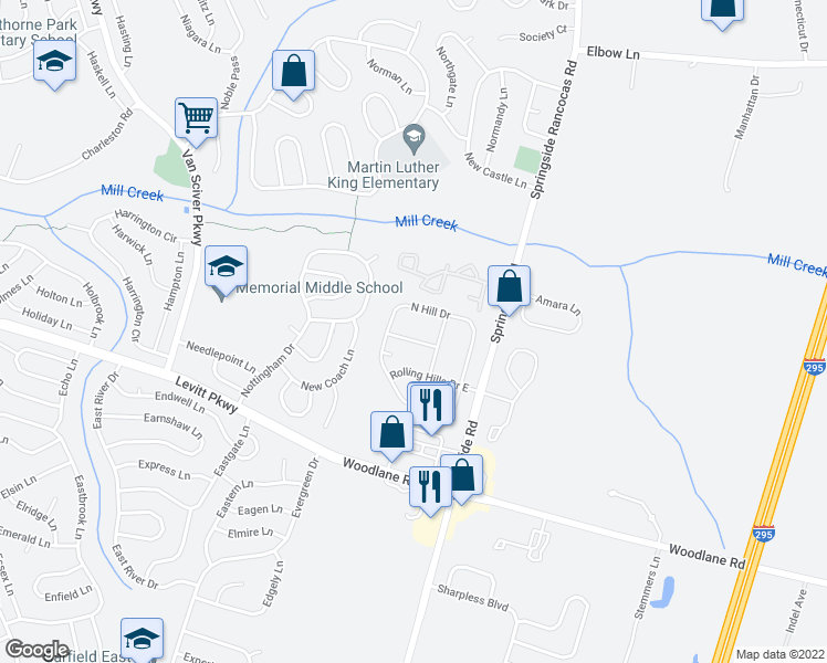 map of restaurants, bars, coffee shops, grocery stores, and more near 78 Oakcrest Lane in Westampton