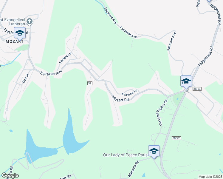 map of restaurants, bars, coffee shops, grocery stores, and more near 751 Mozart Road in Wheeling