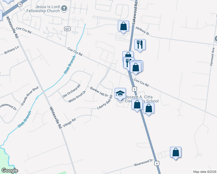 map of restaurants, bars, coffee shops, grocery stores, and more near 15 Cornwallis Road in Toms River