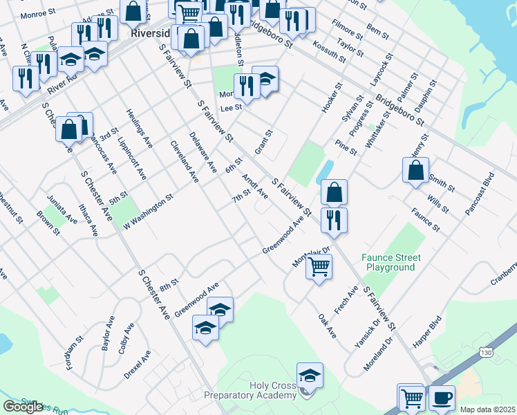 map of restaurants, bars, coffee shops, grocery stores, and more near 700 Arndt Avenue in Riverside
