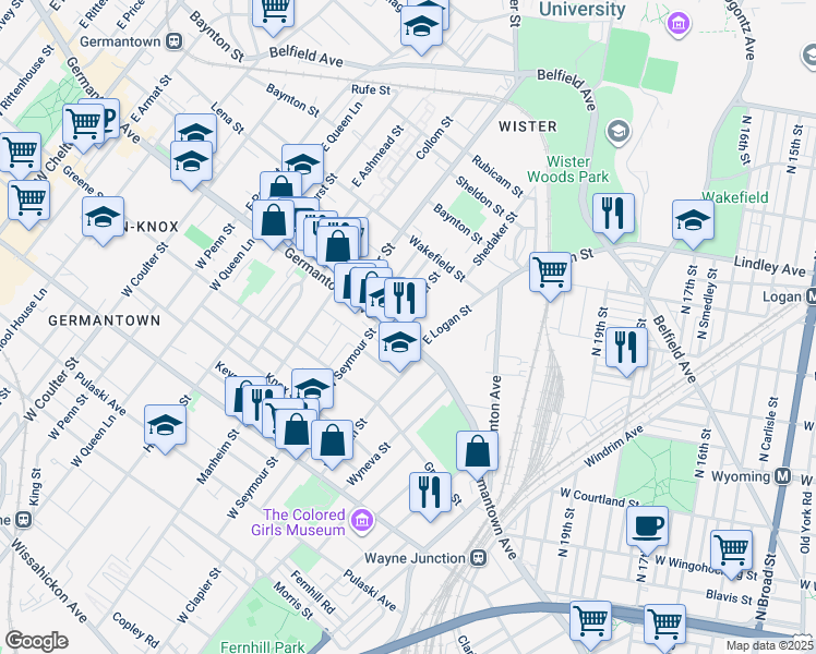 map of restaurants, bars, coffee shops, grocery stores, and more near 4929 Germantown Avenue in Philadelphia