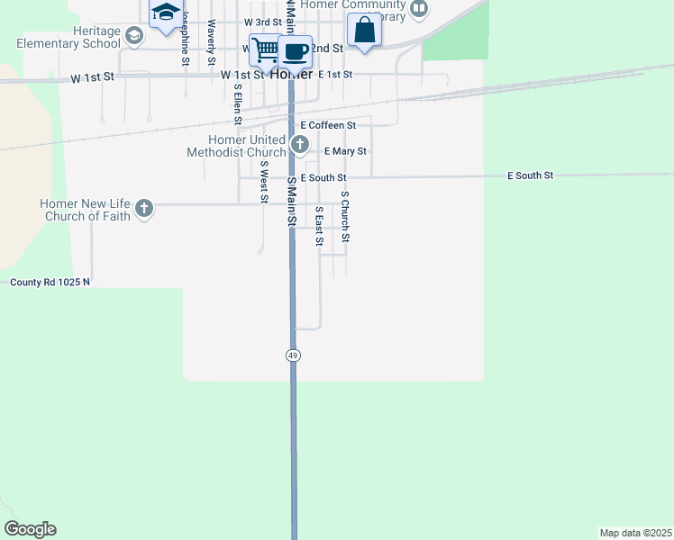 map of restaurants, bars, coffee shops, grocery stores, and more near 706 South Church Street in Homer