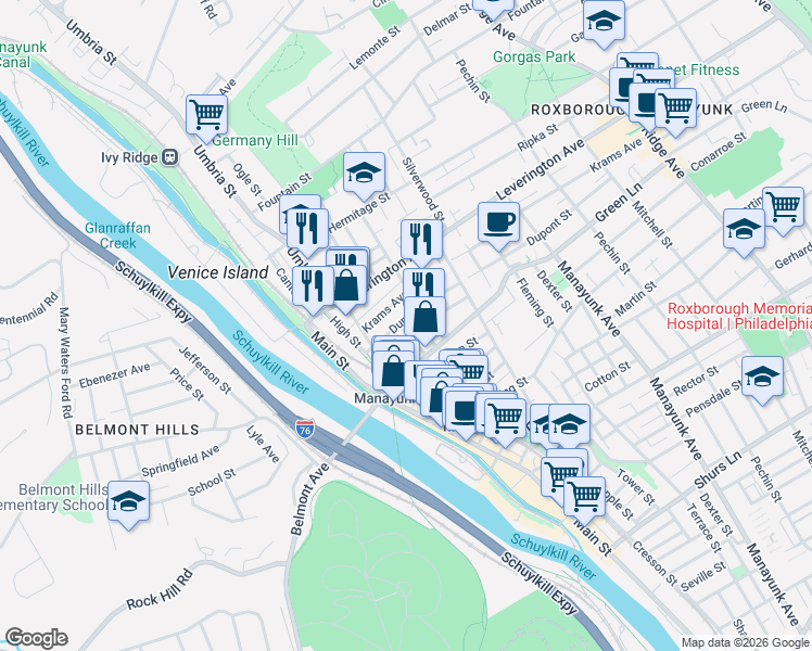 map of restaurants, bars, coffee shops, grocery stores, and more near in Philadelphia