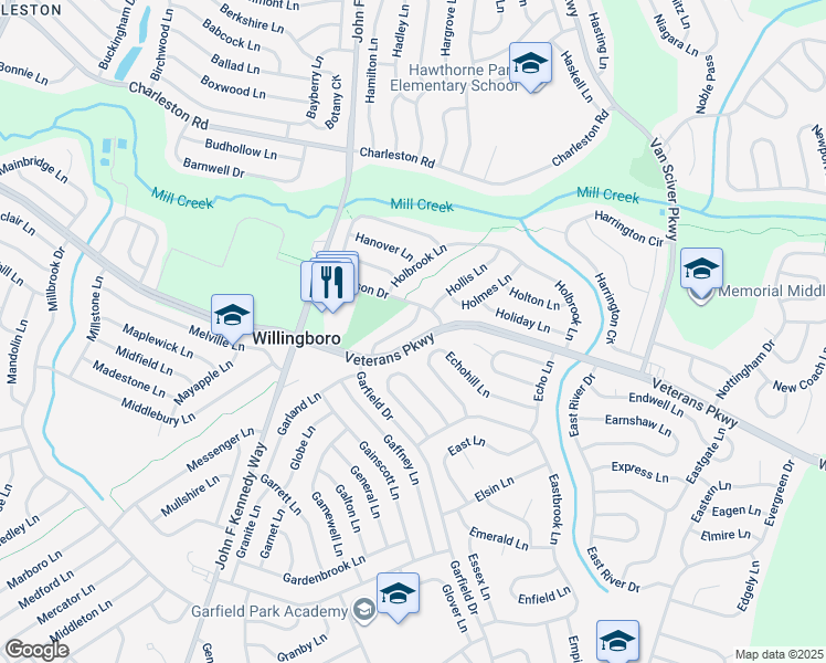 map of restaurants, bars, coffee shops, grocery stores, and more near 28 Helm Turn in Willingboro