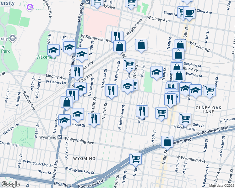 map of restaurants, bars, coffee shops, grocery stores, and more near 5026 North 10th Street in Philadelphia